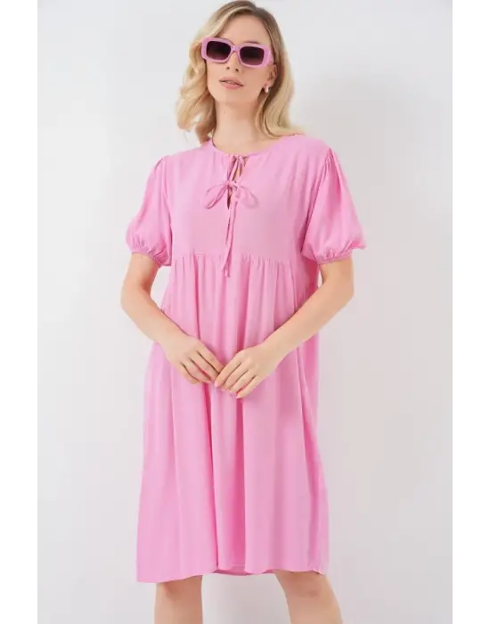 Bağcıklı Midi Elbise 2575 - Pembe