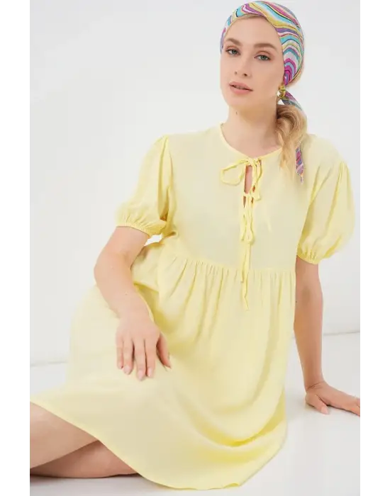 Bağcıklı Midi Elbise 2575 - Sarı
