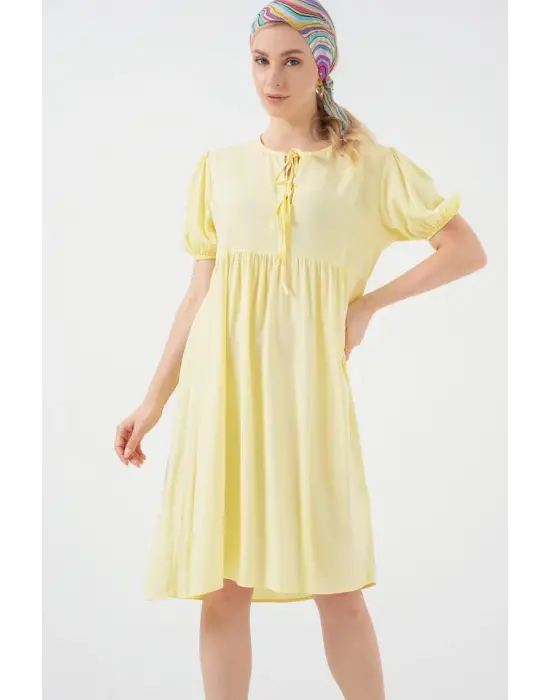 Bağcıklı Midi Elbise 2575 - Sarı