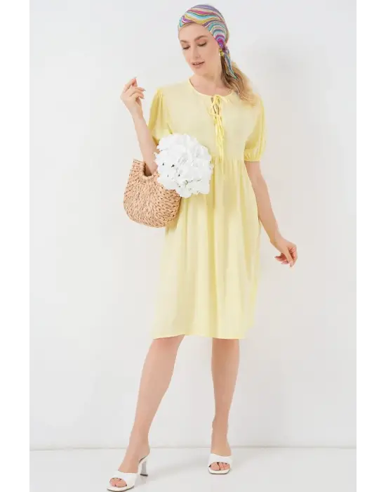 Bağcıklı Midi Elbise 2575 - Sarı