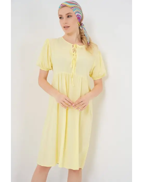 Bağcıklı Midi Elbise 2575 - Sarı