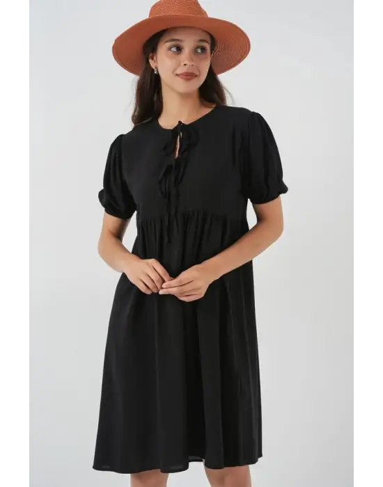 Bağcıklı Midi Elbise 2575 - Siyah