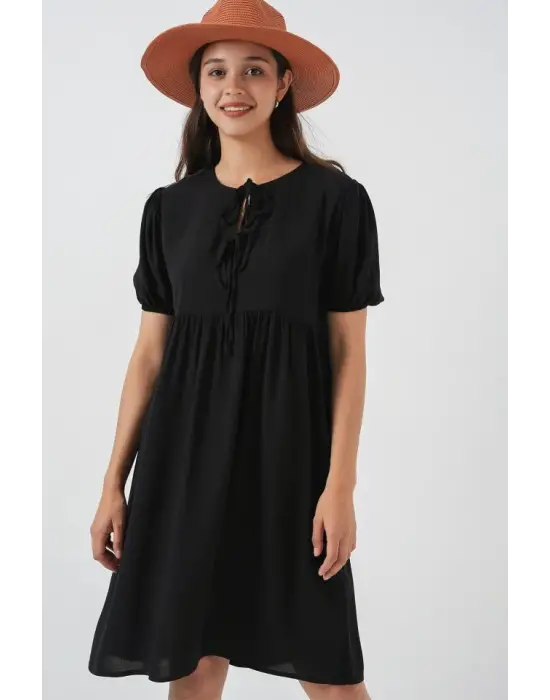 Bağcıklı Midi Elbise 2575 - Siyah