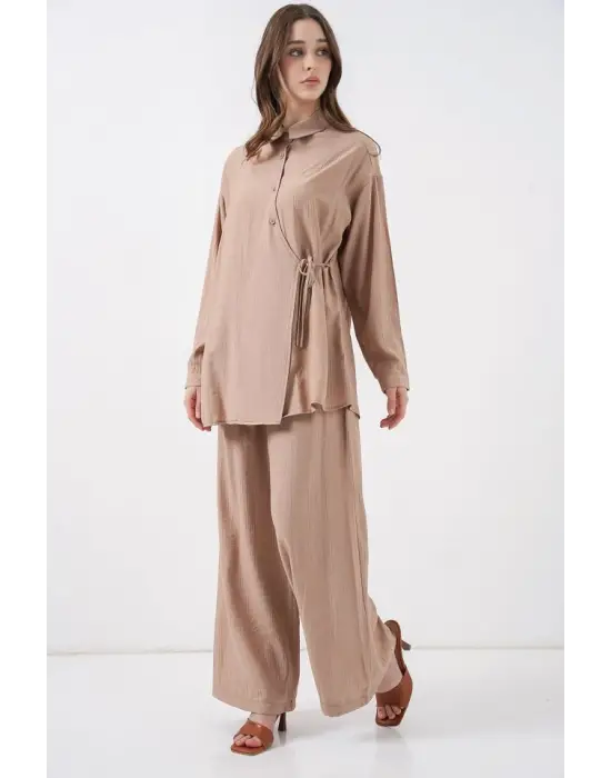 Bağcıklı Tunik Pantolon İkili Takım 6752 - Bej