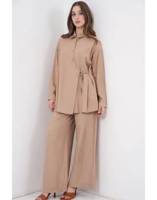 Bağcıklı Tunik Pantolon İkili Takım 6752 - Bej