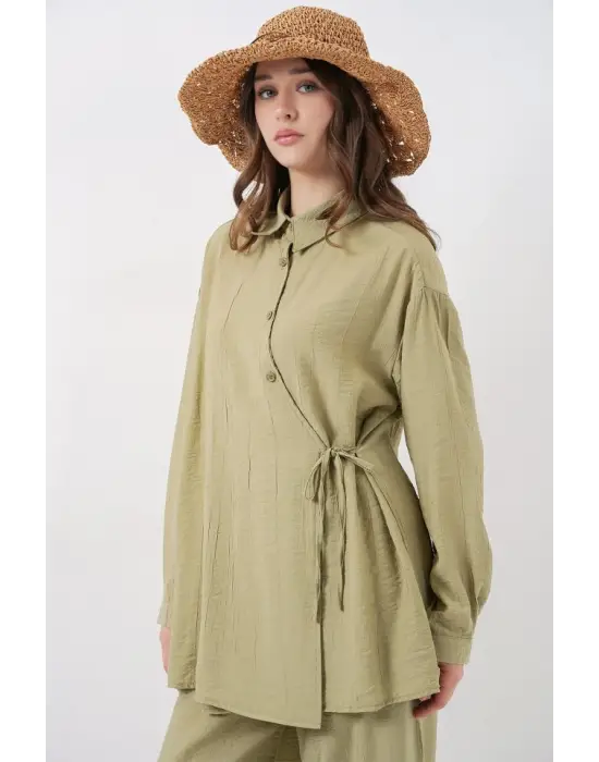 Bağcıklı Tunik Pantolon İkili Takım 6752 - E.Yeşil