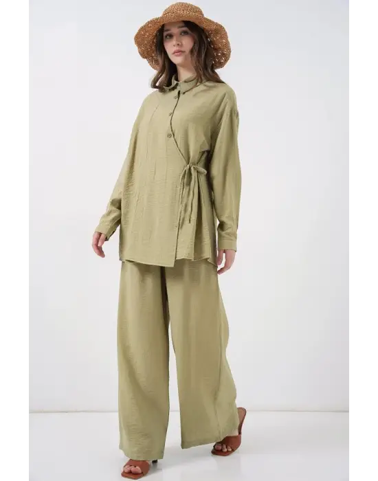 Bağcıklı Tunik Pantolon İkili Takım 6752 - E.Yeşil