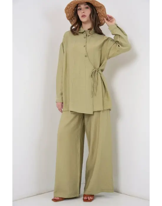 Tarz Bağcıklı Tunik Pantolon Takım E.Yeşil