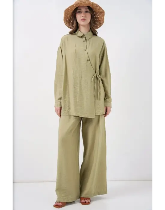 Bağcıklı Tunik Pantolon İkili Takım 6752 - E.Yeşil