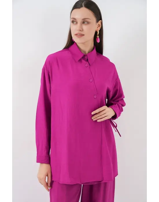 Bağcıklı Tunik Pantolon İkili Takım 6752 - Fuşya