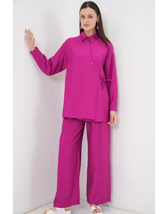 Bağcıklı Tunik Pantolon İkili Takım 6752 - Fuşya