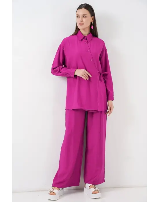 Bağcıklı Tunik Pantolon İkili Takım 6752 - Fuşya