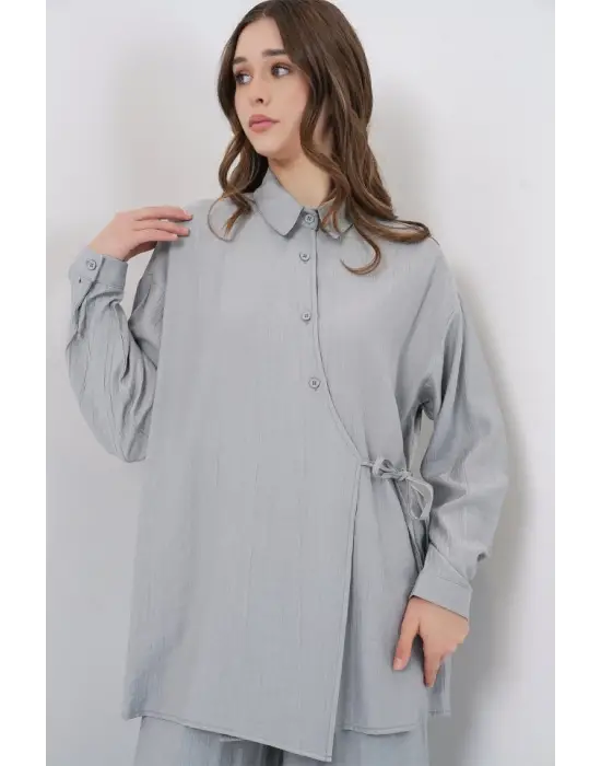 Bağcıklı Tunik Pantolon İkili Takım 6752 - Gri