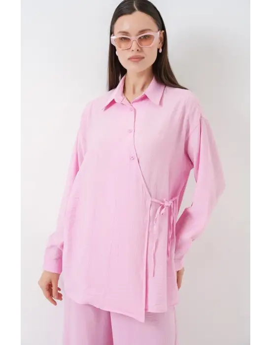 Bağcıklı Tunik Pantolon İkili Takım 6752 - Pudra