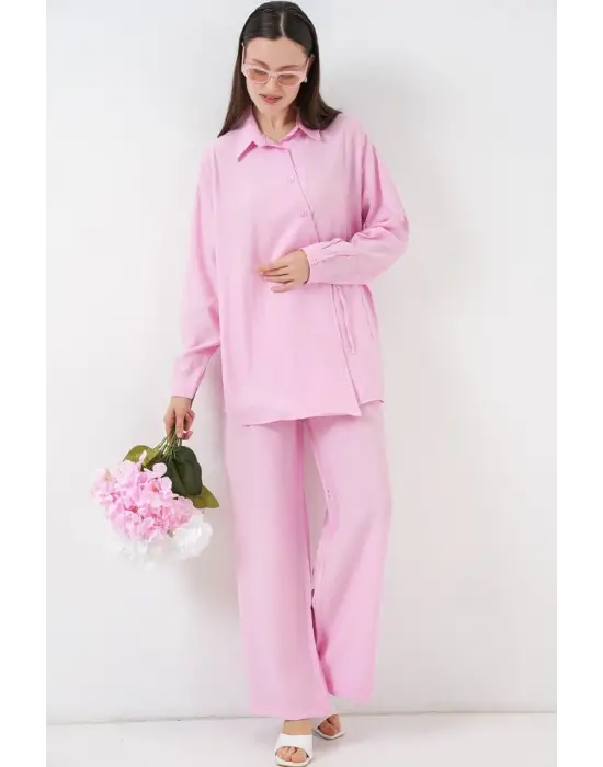 Bağcıklı Tunik Pantolon İkili Takım 6752 - Pudra