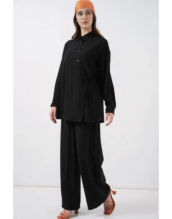 Bağcıklı Tunik Pantolon İkili Takım 6752 - Siyah