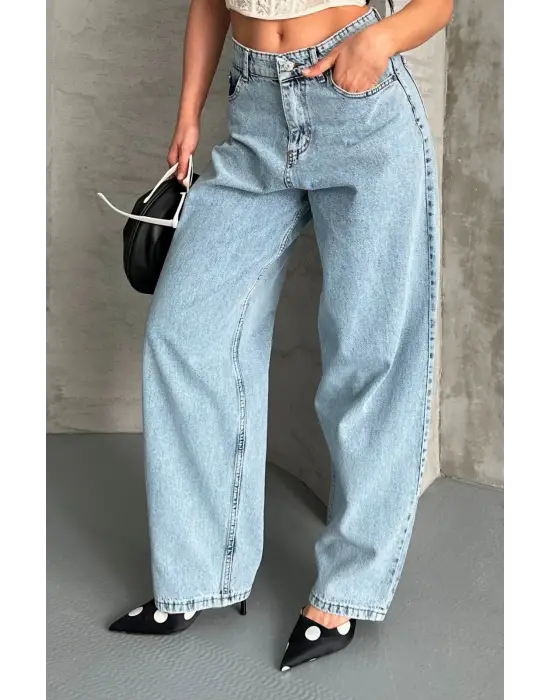 Baggy kar yıkama buz mavi jeans pantolon d2007