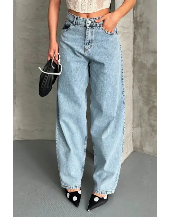 Baggy kar yıkama buz mavi jeans pantolon d2007