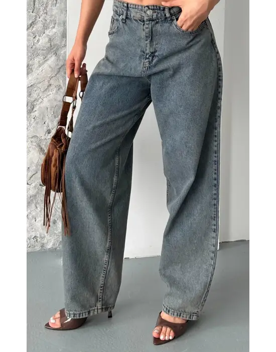Baggy kar yıkama eskitme kahve jeans pantolon d2007
