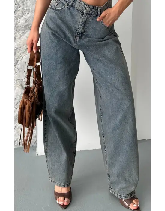 Baggy kar yıkama eskitme kahve jeans pantolon d2007