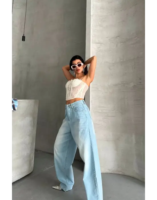 Baggy süper taş bıyık yıkama buz mavi d2007