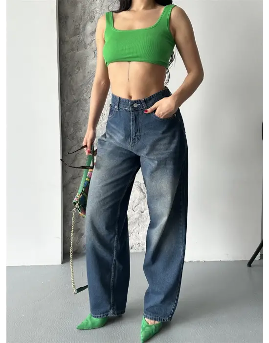 Baggy süper taş bıyık yıkama kahve tint jeans pantolon d2007