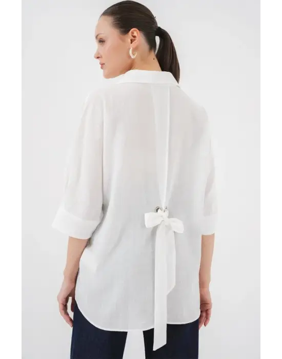 Bağlama Detaylı Ayrobin Gömlek 20290 - Beyaz