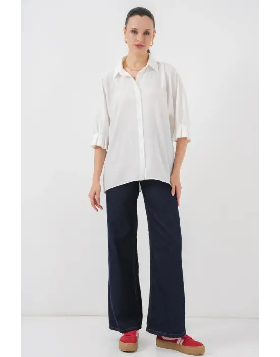 Bağlama Detaylı Ayrobin Gömlek 20290 - Beyaz