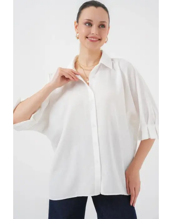 Bağlama Detaylı Ayrobin Gömlek 20290 - Beyaz