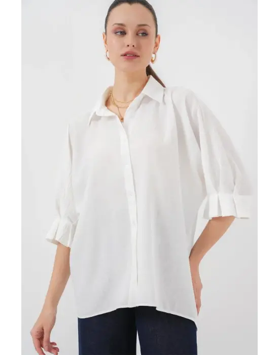 Bağlama Detaylı Ayrobin Gömlek 20290 - Beyaz