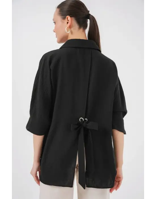 Bağlama Detaylı Ayrobin Gömlek 20290 - Siyah