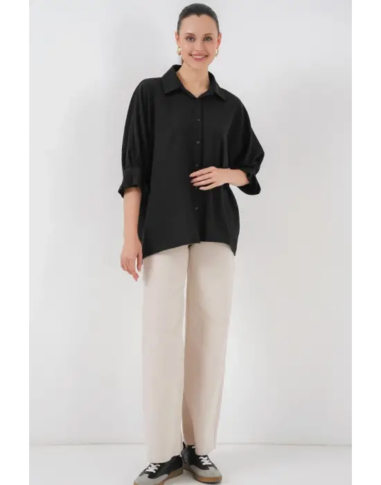 Bağlama Detaylı Ayrobin Gömlek 20290 - Siyah