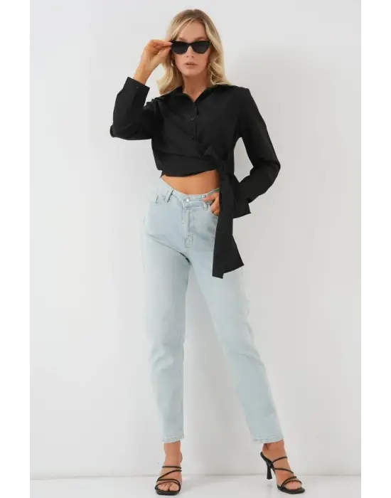 Bağlamalı Uzun Kol Gömlek 20325 - Siyah