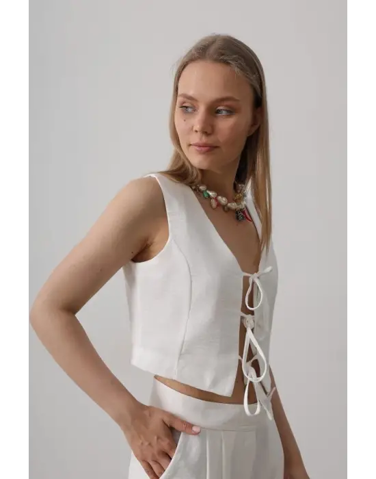 Bağlamalı Yelek - Beyaz