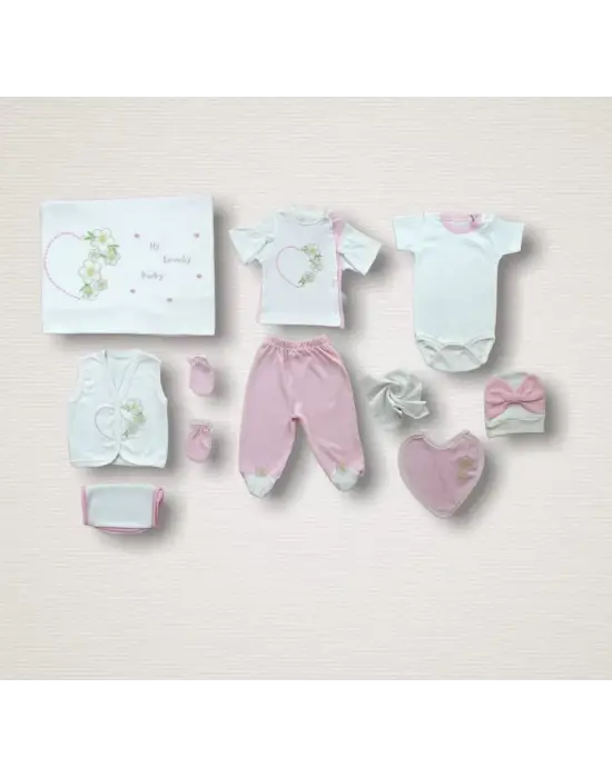 Çiçekli Nakışlı Zıbın Takımı Pembe