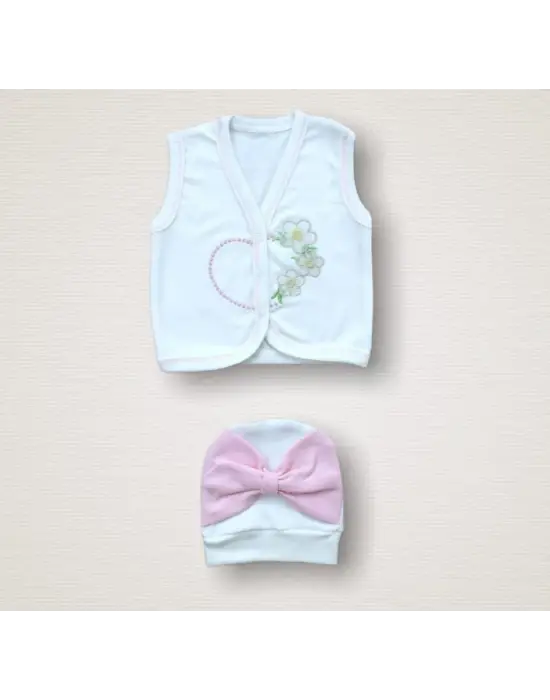 Çiçekli Nakışlı Zıbın Takımı Pembe