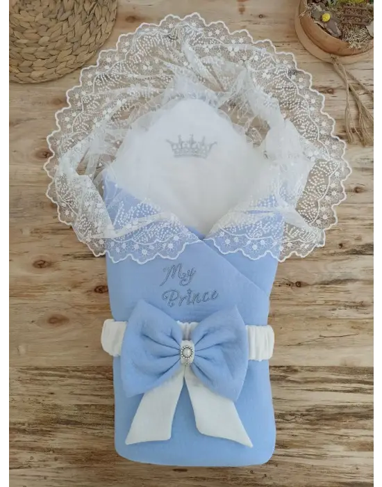 Zarif İnci Fiyonklu Dantelli Kundak Battaniye