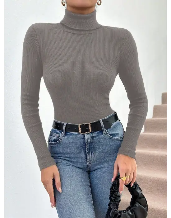 Balıkçı yaka dar kesim kaşkorse kazak gri w3103