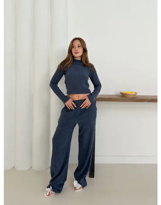 Balıkçı yaka örme takım lacivert st265865