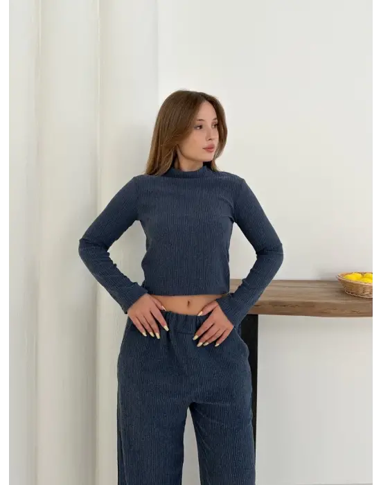 Balıkçı yaka örme takım lacivert st265865