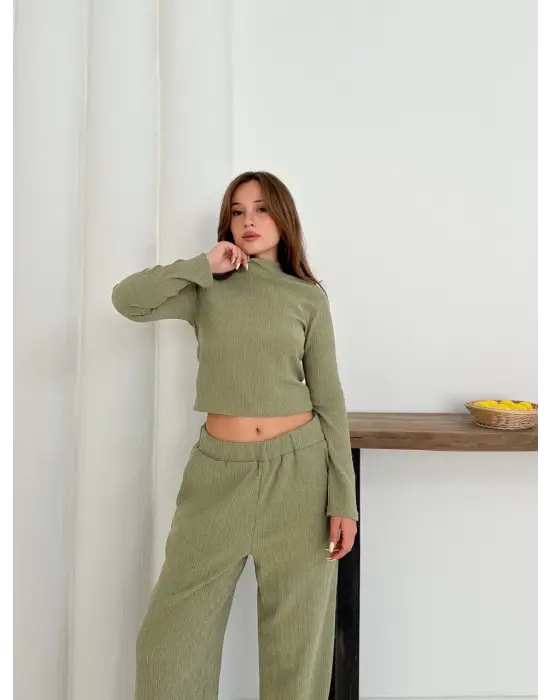 Balıkçı yaka örme takım mint st265865