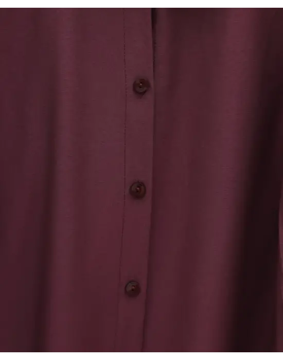 Balon Kol Düğmeli Kısa Poplin Gömlek -Bordo
