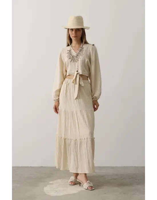 Balon Kollu Etekli Kaş Takım - Taş