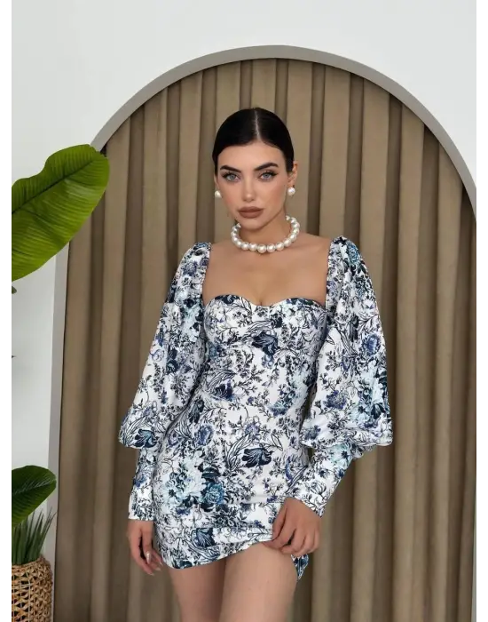 Omarı Şık Balon Kollu Mini Elbise