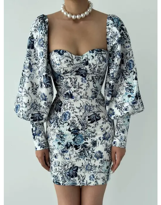 Omarı Şık Balon Kollu Mini Elbise