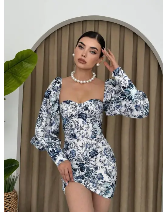 Omarı Şık Balon Kollu Mini Elbise