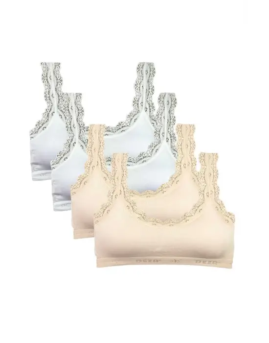 Omarı Zarif Dantel İşlemeli Bambu Kadın Büstiyer Beyaz Kremsi Tonlar