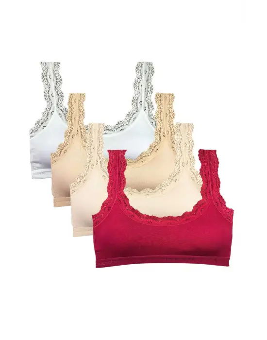 Omarı Dantel Nakış İşlemeli Pedli Bambu Büstiyer Seti