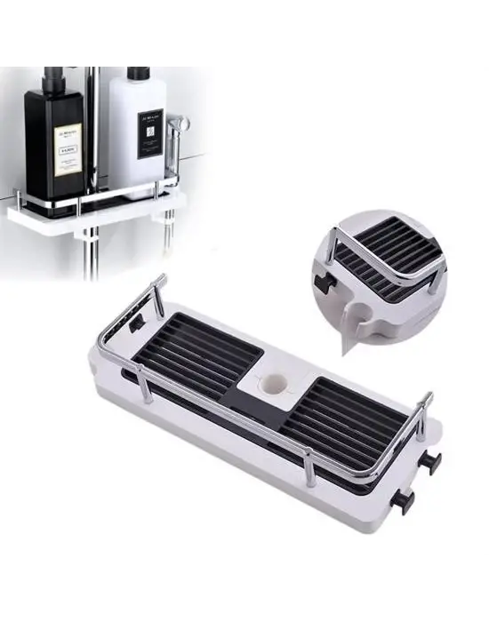 Banyo Direğine Asılabilir Köşelik Şampuanlık Sabunluk Çift Askılı Düzenleyici Raf Paslanmaz