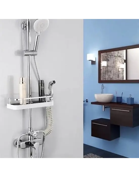 Banyo Direğine Asılabilir Köşelik Şampuanlık Sabunluk Çift Askılı Düzenleyici Raf Paslanmaz